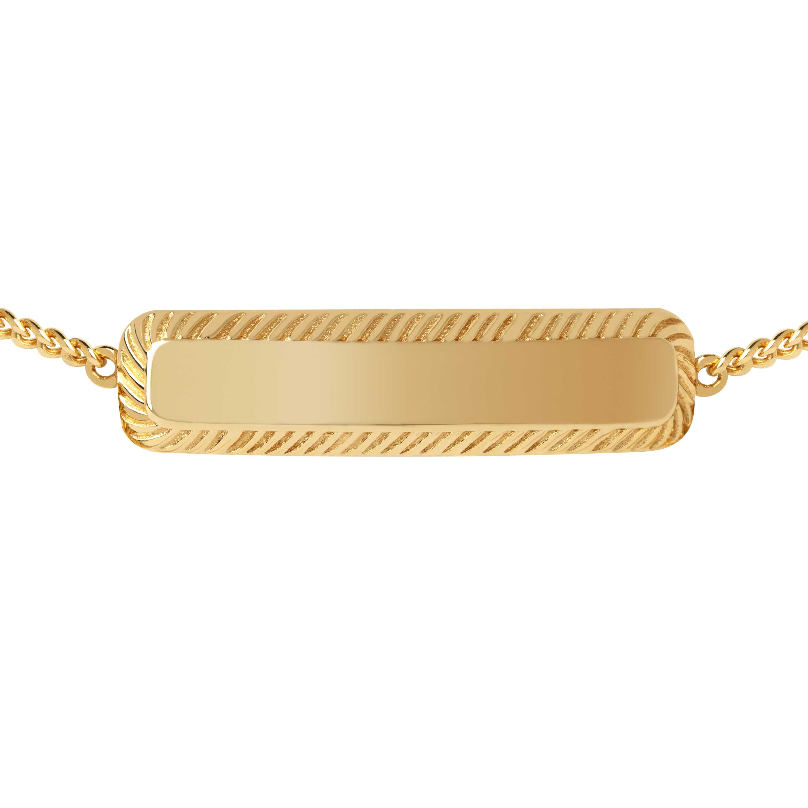 Etched ID Bracelet in Gold focused on plating