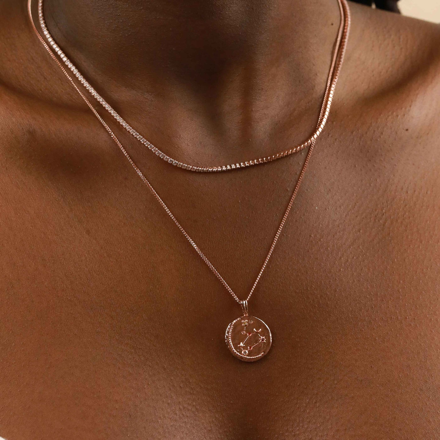 Leo Zodiac Pendant Necklace in Rose Gold