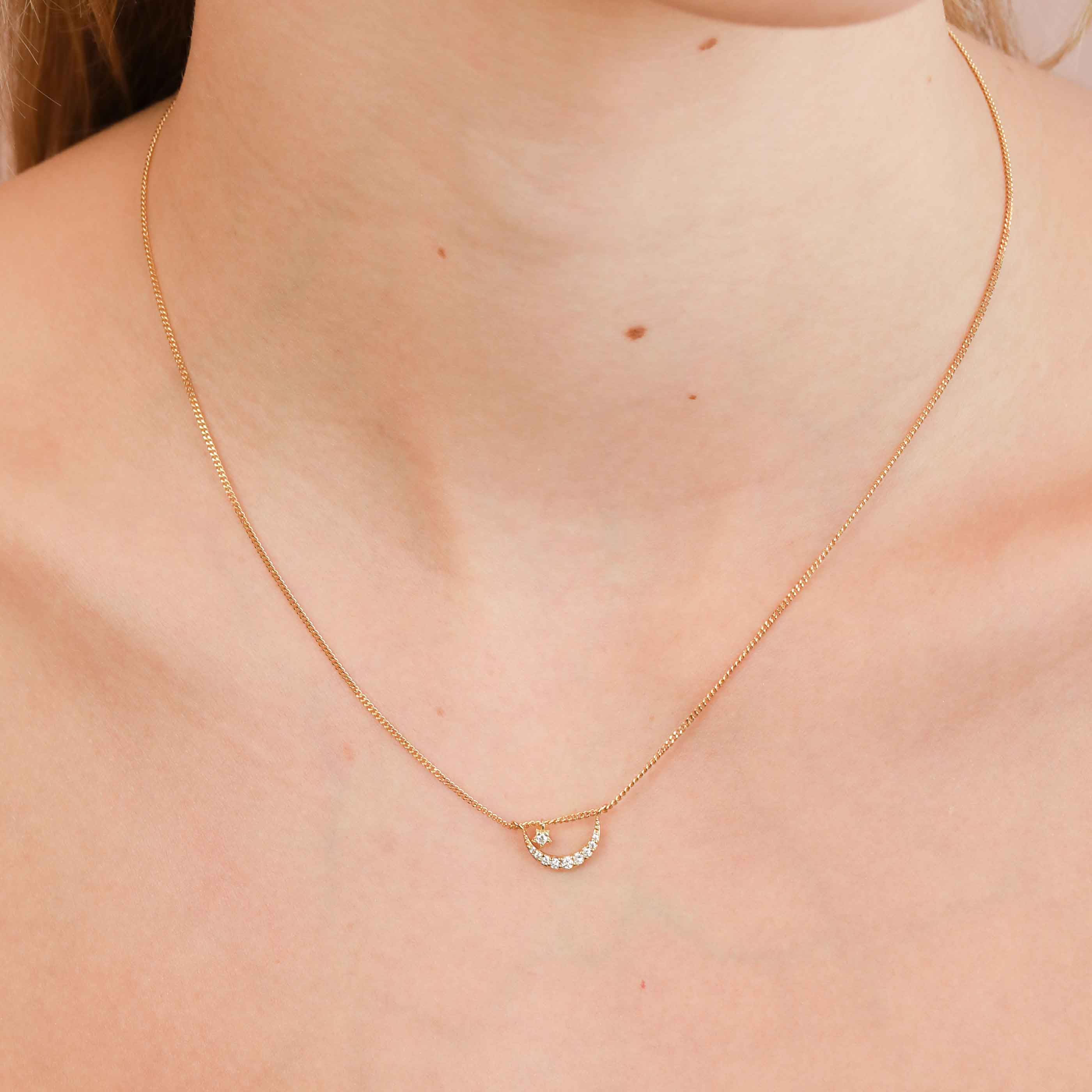 Moon & Star Pendant Necklace in Gold