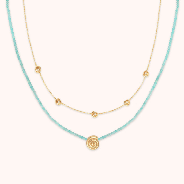 Amazonite Shell Necklace Stacking Set in Gold