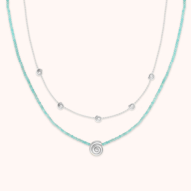 Amazonite Shell Necklace Stacking Set in Silver