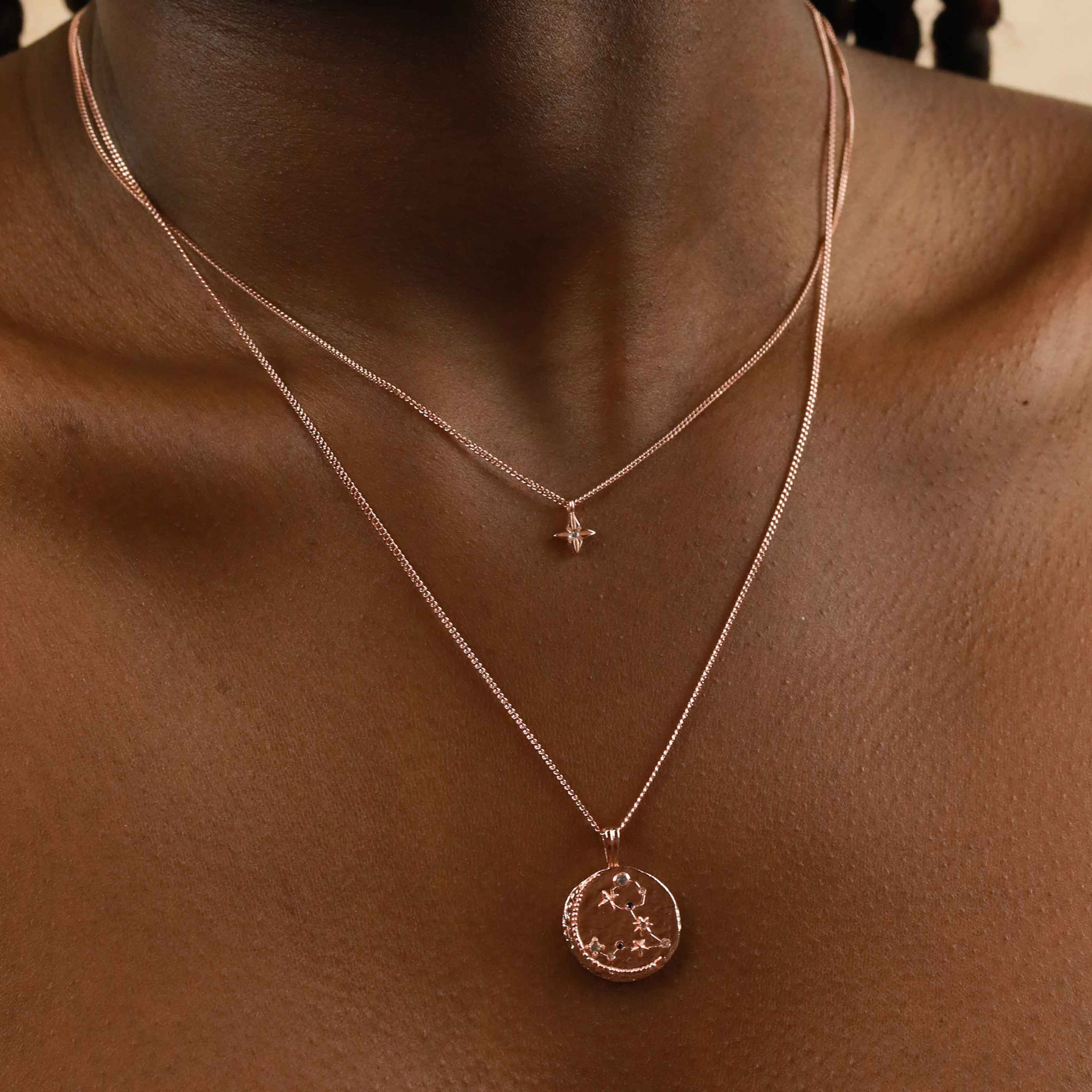 Pisces Zodiac Pendant Necklace in Rose Gold
