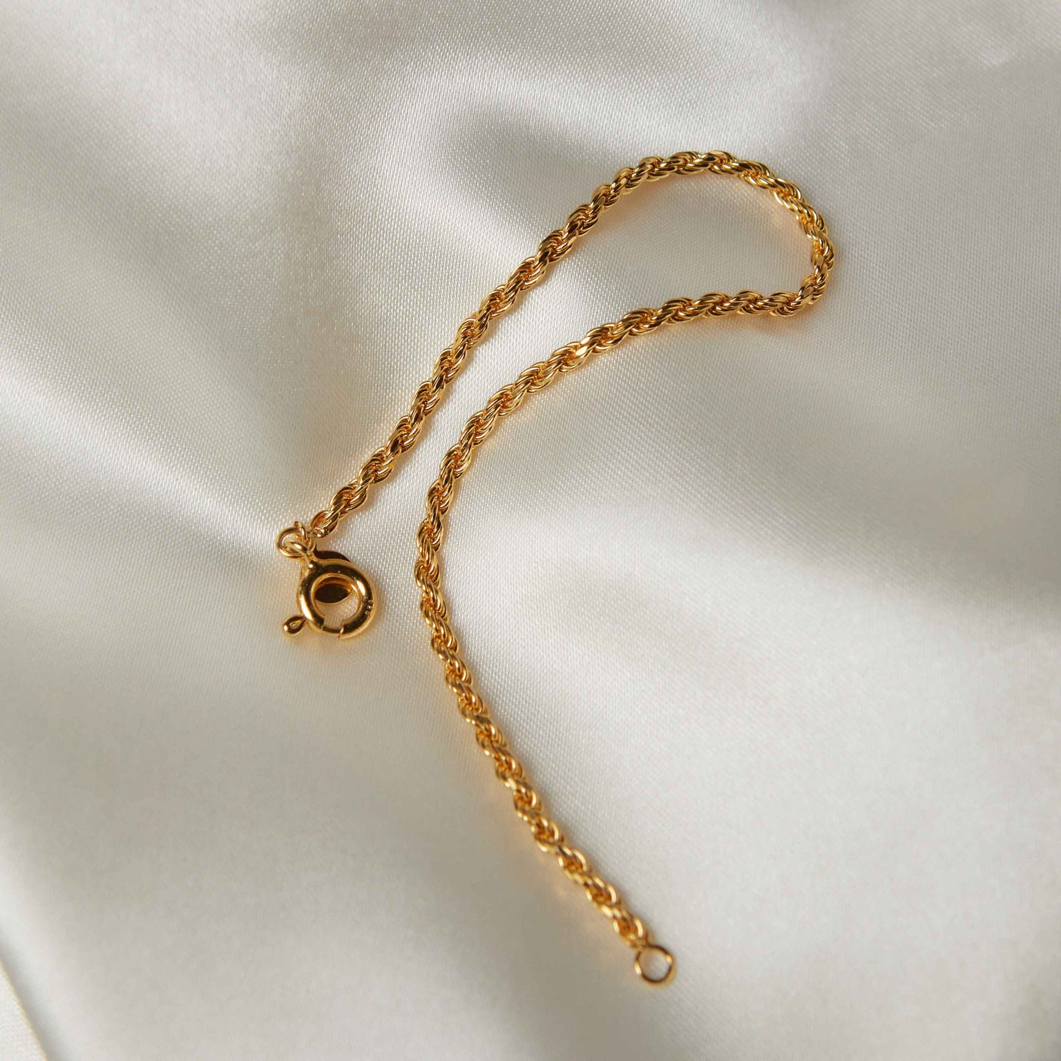Flat lay shot of Rope Chain Bracelet in Gold