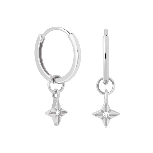 Etched Star Hoops in Silver