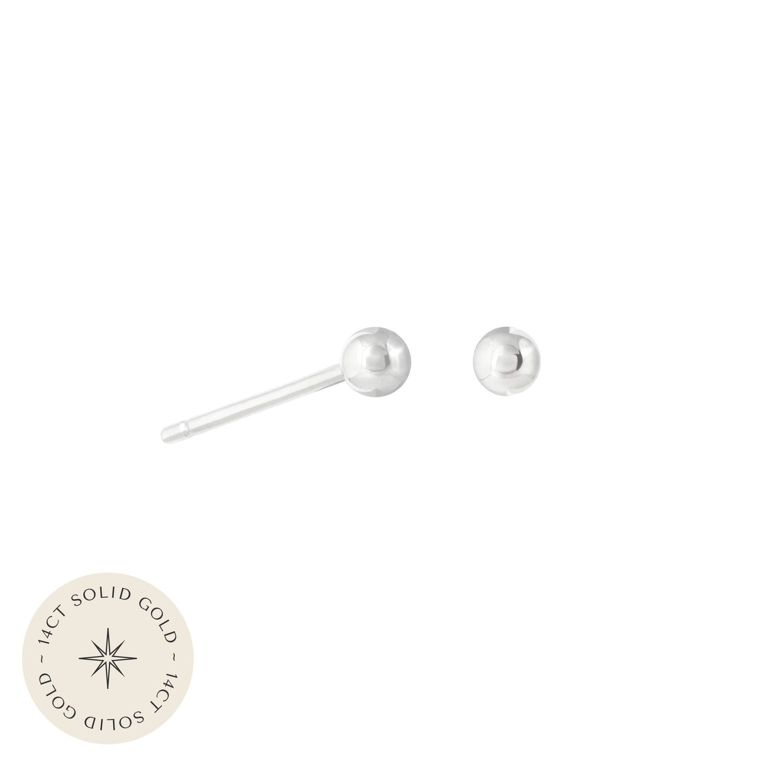 Large Ball Stud Earrings in Solid White Gold with 14CT solid gold label