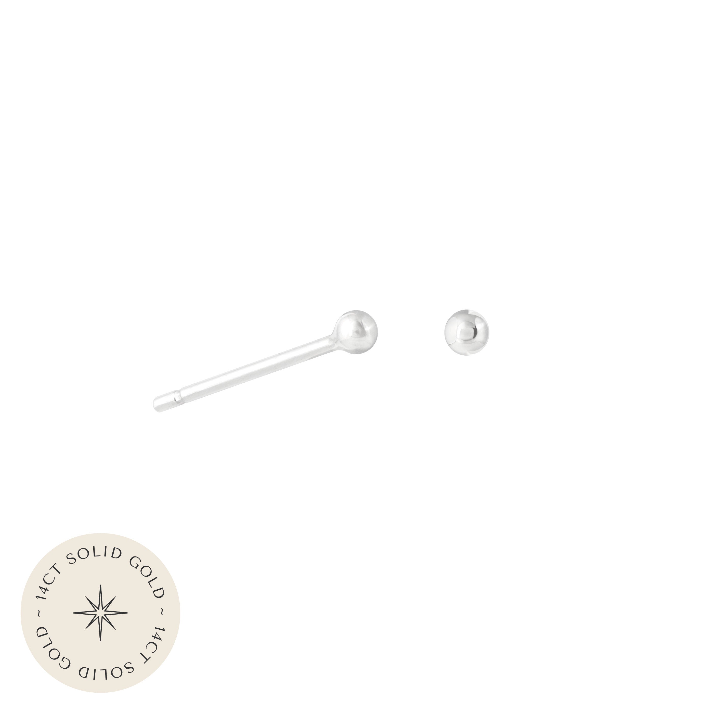 Small Ball Stud Earrings in Solid White Gold with 14CT solid gold label